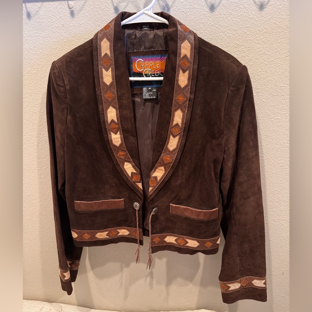 Cripple Creek Brown Suede Blazer with Tan Accents